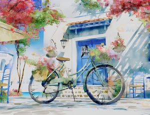 水彩风格小清新唯美自行车场景Blend项目源文件