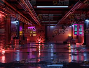 红色街头嘻哈氛围场景Blend项目源文件