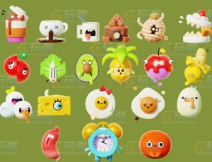 卡通Q版水果糕点食物人物Blend资产库