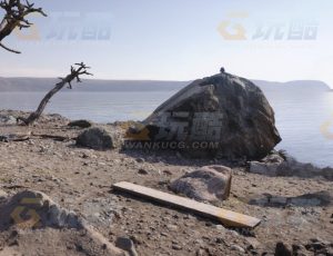 枯树岩石海滩Blend项目源文件