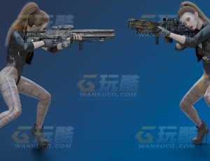 女机枪射手Blend模型