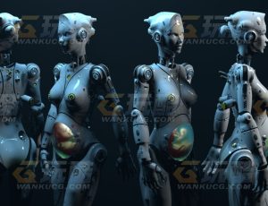 怀孕的女机器人Blend模型