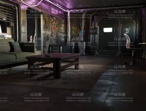 科幻赛博朋克单身公寓客厅房间Blend项目源文件