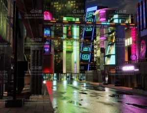 赛博朋克霓虹灯夜晚雨后街头Blend项目源文件