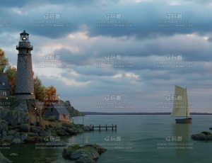 灯塔海岸帆船场景Blend项目源文件