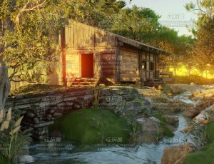 夕阳自然小木屋场景Blend项目源文件