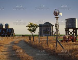 农村牧场大庄园草地场景Blend项目源文件