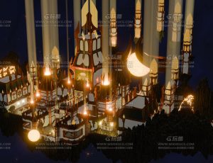 悬浮卡通月亮天空宫殿Blend项目源文件