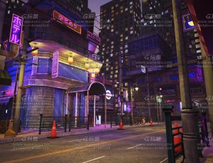 霓虹灯赛博朋克街头城市街道Blend项目源文件