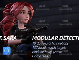 UE5素材—模块化风格化卡通侦探女孩