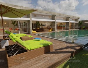 富豪奢华泳池大别墅Blend项目源文件