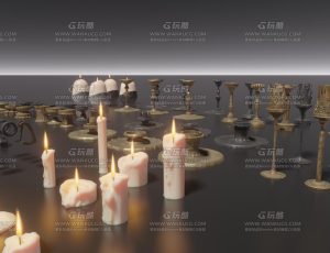蜡烛道具带火焰动画套件模型包Blend资产库