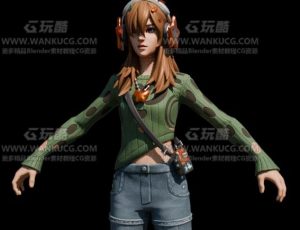 时髦音乐牛仔裤女孩Blend模型