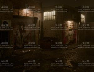 夜晚昏暗潮湿街道小巷Blend项目源文件