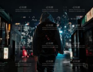 赛博朋克街头神秘男子动画场景Blend项目源文件