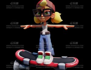 卡通飞翔滑板女孩Blend模型