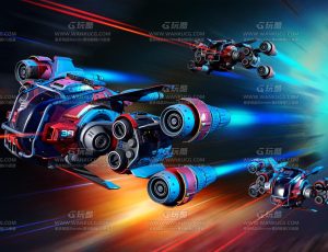 酷炫赛博朋克喷射穿越飞机Blend模型