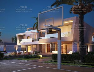 夜晚氛围超级豪华大别墅区Blend项目源文件