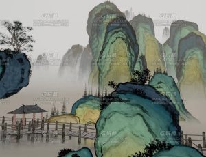 高山小桥流水水墨风场景Blend项目源文件