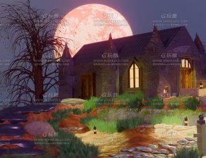 卡通夜晚鬼屋Blend项目源文件