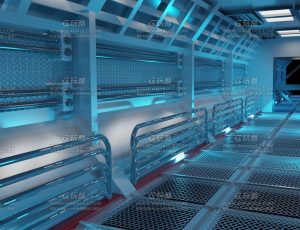 蓝色灯光氛围的科技走廊Blend项目源文件