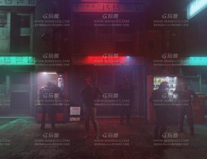 霓虹灯夜晚街头的小混混场景Blend项目源文件