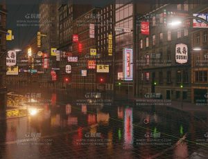 夜晚霓虹灯牌老街Blend项目源文件