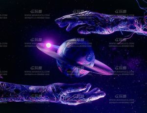 C4D工程源文件—创意星球XP粒子图形手场景