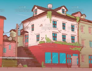 粉色卡通小镇街角Blend项目源文件