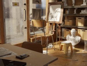 现代高细节渲染画室Blend项目源文件