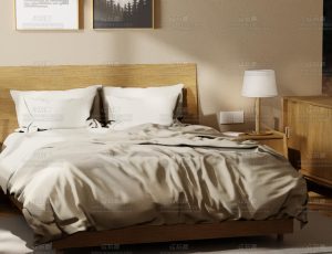 双人床卧室渲染场景Blend项目源文件