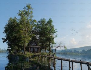 木桥湖屋场景Blend项目源文件