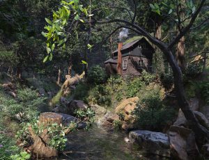 溪流密林小木屋Blend项目源文件