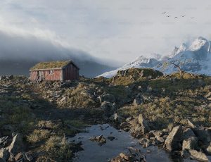 北欧雪山海边小屋Blend项目源文件