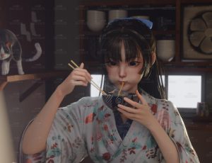 吃拉面的日本小女孩场景Blend项目源文件