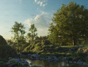 清晨大树溪边Blend项目源文件