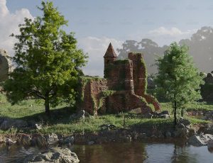 森林遗迹建筑场景Blend项目源文件