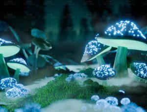 夜晚森林里的蘑菇场景Blend工程源文件