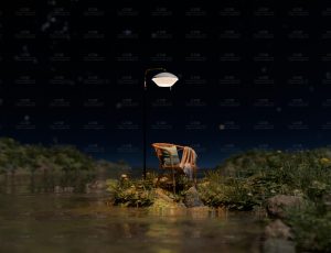 夜晚小河流上的座椅Blender工程源文件