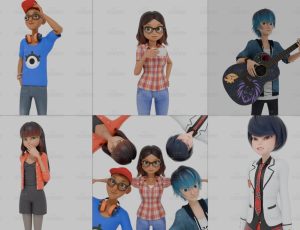 5个卡通校园学生Blend模型