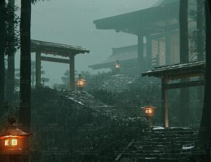 夜晚迷雾氛围古庙场景Blend工程源文件