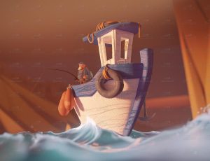 黄昏海上钓鱼的老人场景Blend工程源文件