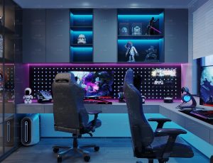 科幻霓虹灯风格电竞主播游戏电脑房Blend工程源文件