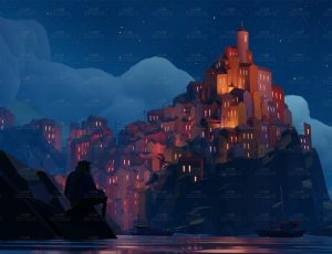 童话海城市孤独的卡通老人动画场景Blend工程源文件