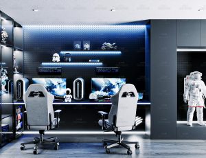 宇宙科幻风游戏电竞主播电脑房Blend工程源文件