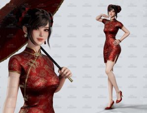UE5素材—可爱中国旗袍少女