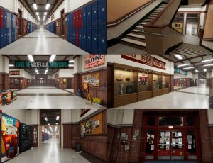 美式校园走廊空间Blend工程源文件