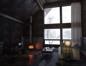 雪天木屋舒适室内场景Blend工程源文件