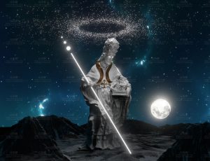 漂浮的圣人雕像夜晚场景Blend工程源文件