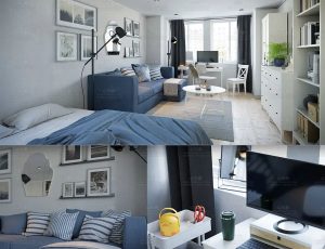 清爽时尚装修风格单间房Blend工程源文件